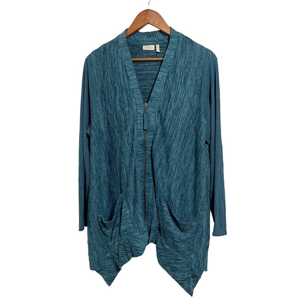 LOGO by Lori Goldstein Cardigan Sweatshirt Jacket Blue Women Size Large